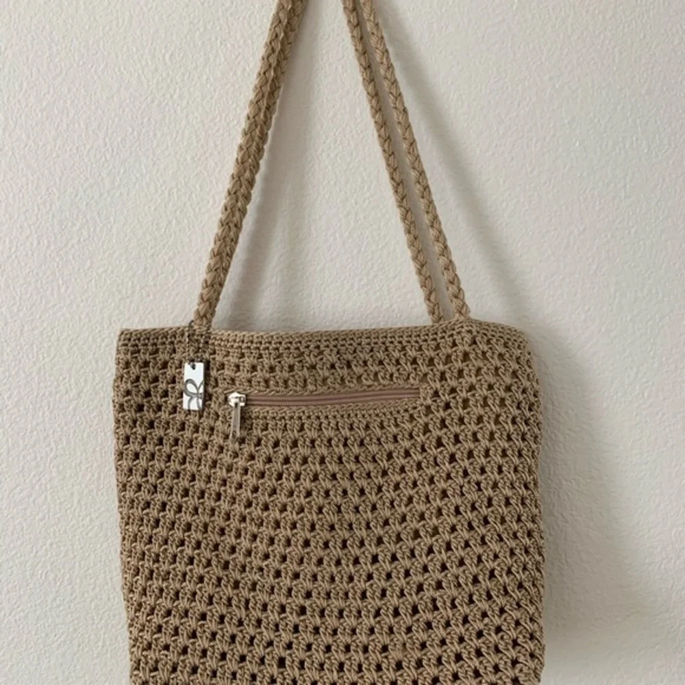 Lina Elegant Tan Crochet Tote Bag